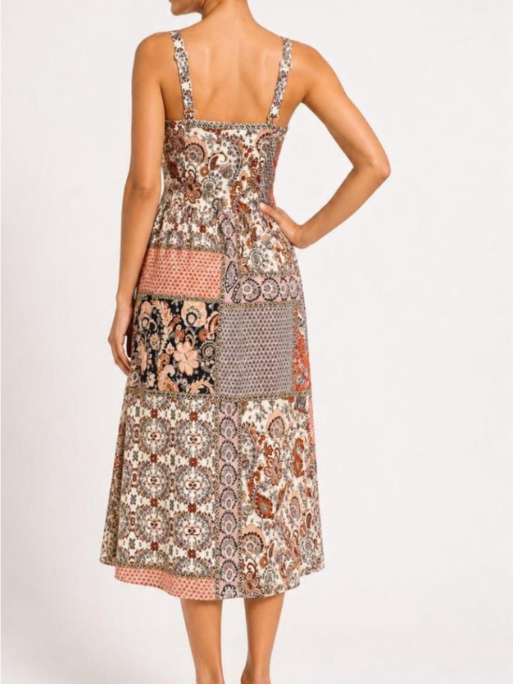 Rachel Zoe Patchwork Midi Dress in Pink, Black & Neutral - Picture 2 of 10